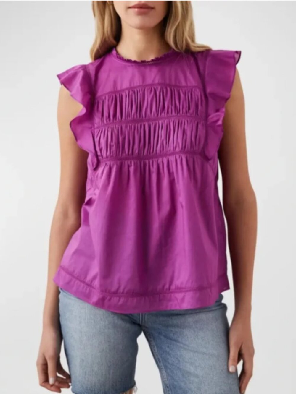 RAILS I Filomena Flutter-Sleeve Fuchsia Pink Cotton Ruffle Lightweight Blouse, L